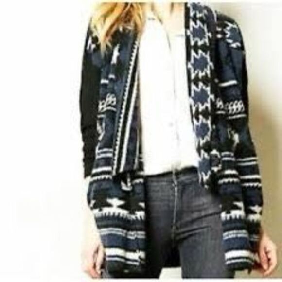 Anthropologie Dolan blue and black southwestern knit open front Aztec cardigan j - Picture 1 of 14